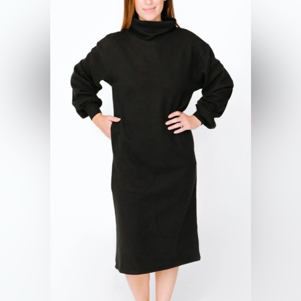 Smash + Tess The Sweater Dress Black Cozy  Midi Mockneck Dress Medium